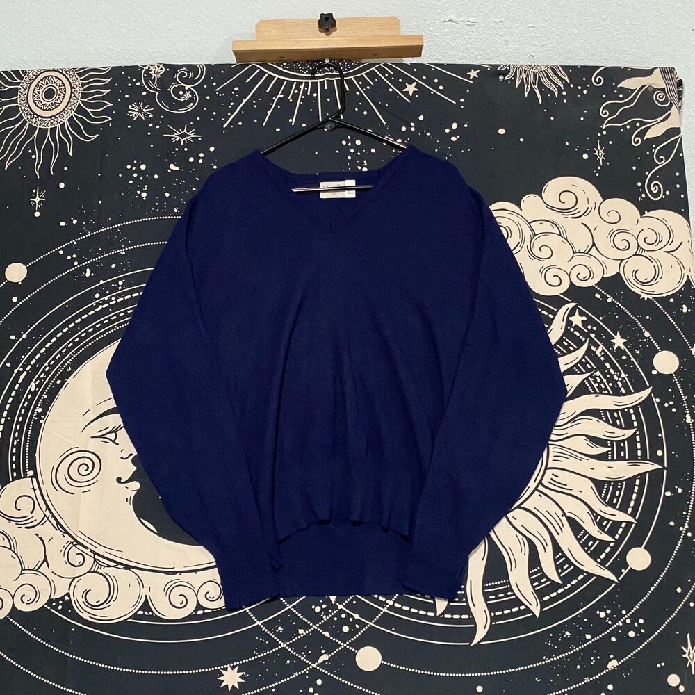 Vintage Men's Store Sweater Men's L Blue Acrylic Knitted Grandpa Holiday USA